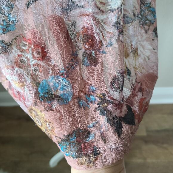 Anthropologie Akemi‎ Kin Fairy Blouse Top SZ Large Cottagecore Sheer Floral Pink - Picture 6 of 13